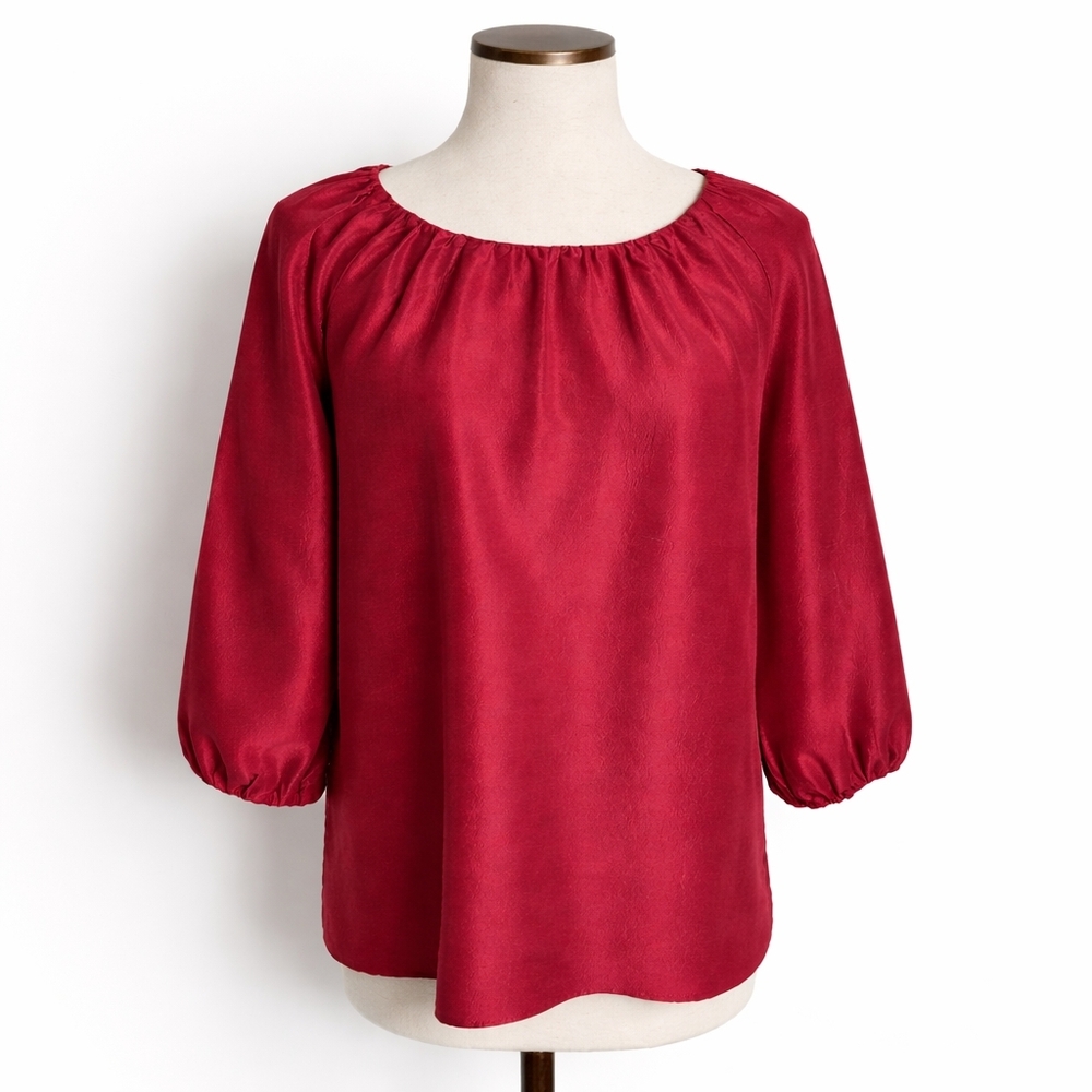 NWT Talbots 100% Silk Rasberry Red Blouse 3/4 Sleeves, XS